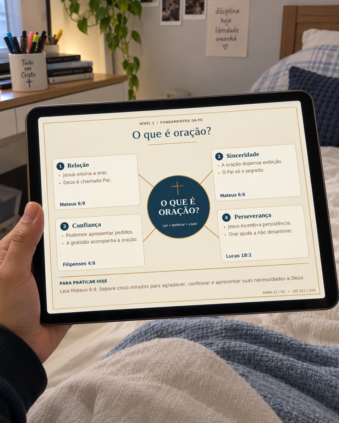 Mapa mental da Bíblia aberto em um tablet